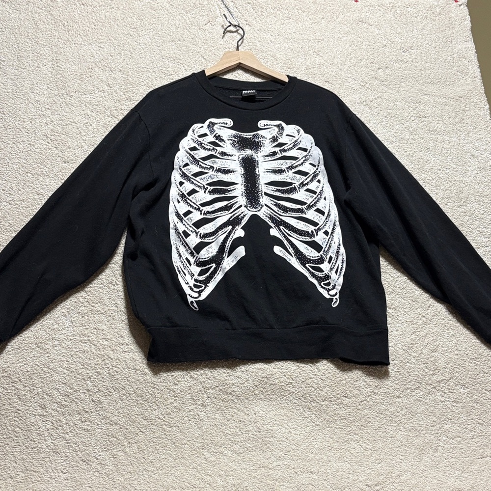 MAD Engine Black Crewneck with White Ribcage Design